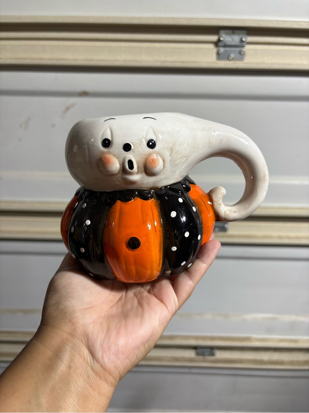 Johanna Parker Halloween Ghost Pumpkin Coffee Mug Has Crazing